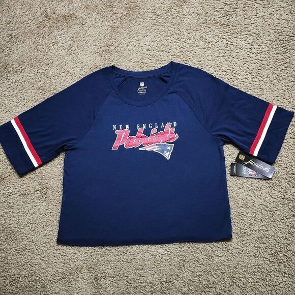 NFL Juniors New England Patriots Burnout Raglan Half Sleeve T-Shirt #2 - Picture 2 of 6